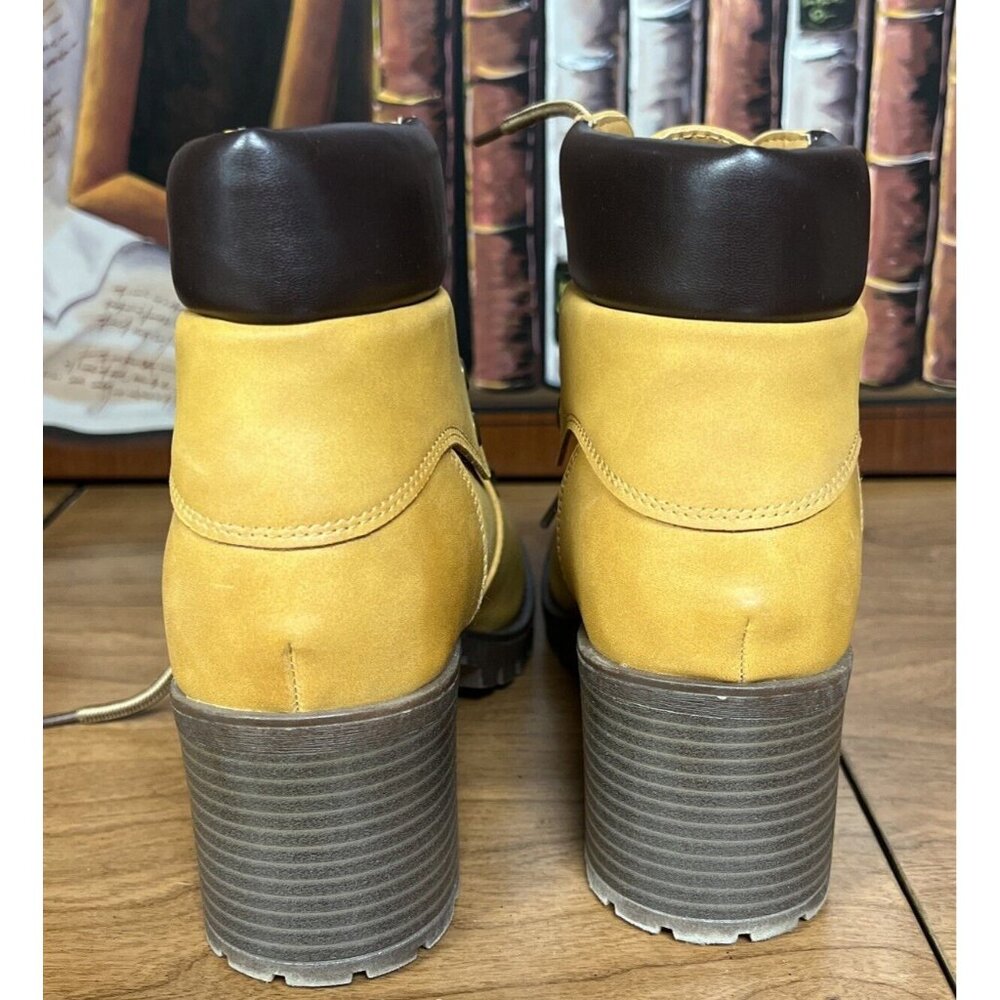 Maurice Yellow Hiking-Inspired Lace-Up Ankle Boots Block Heel Size 8 - Picture 4 of 7